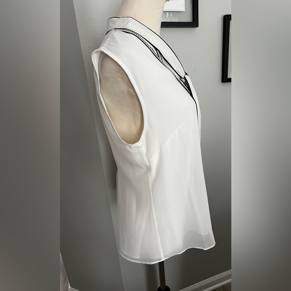 White House Black Market White Blouse with Black Accents - Picture 2 of 6